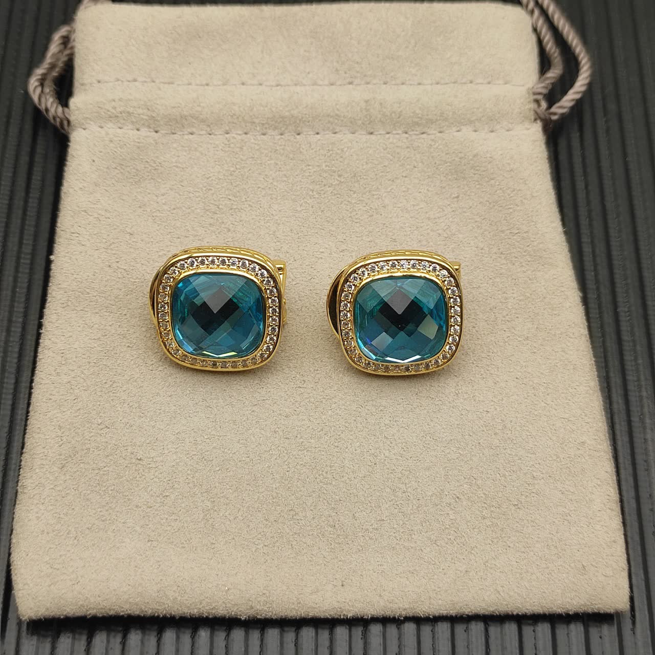David Yurman Blue Topaz and Diamond Albion Clip-On Earrings